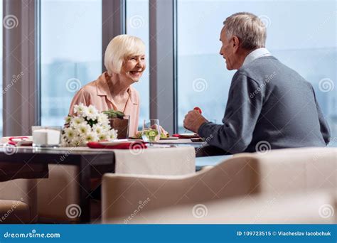 Happy Mature Couple Laughing During Dinner Stock Image Image Of Pensioner Love 109723515