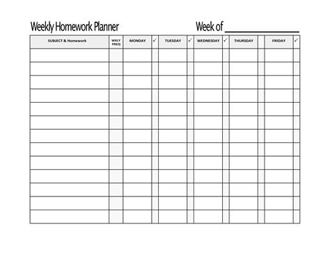 Free Printable Weekly Homework Assignment Sheet Printable Templates