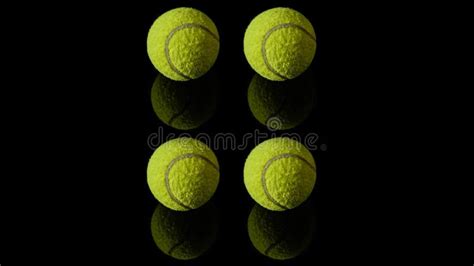 1 One Green Tennis Ball In Black With Reflection Below It Stock Image