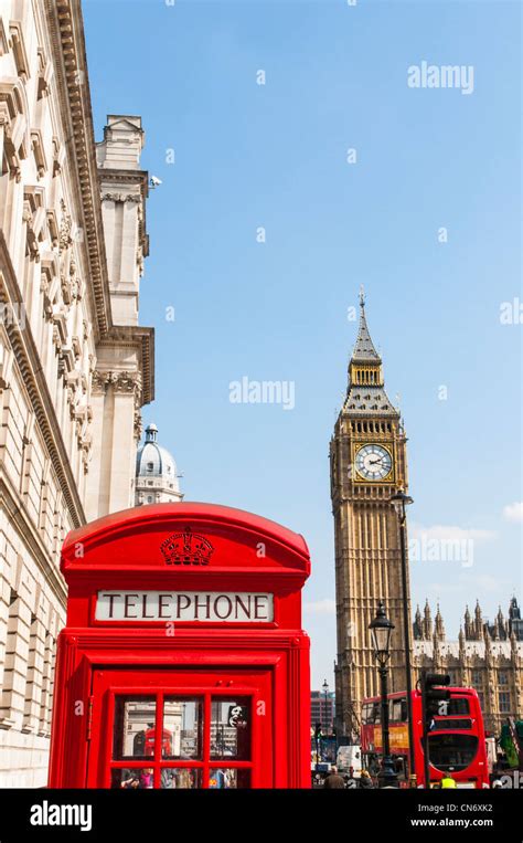 London Berühmte Rote Telefonzelle Mit Big Ben Im Hintergrund