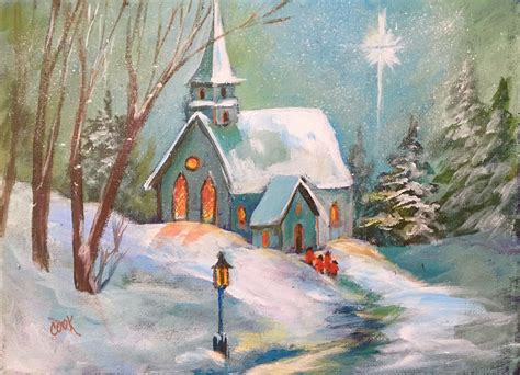 Vintage Church Winter Painting Art And Collectibles Painting