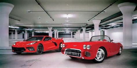 Matching Red C1 And C8 Corvette Blend Restomod Cool With Mid Engine