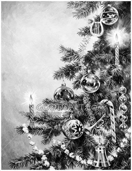 Vintage Drawing Of A Christmas Tree With Candles Tree Artwork