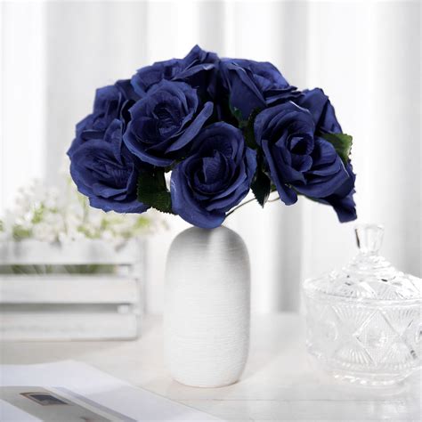 14 Navy Blue Velvet Roses Artificial Flower Bouquet Tableclothsfactory