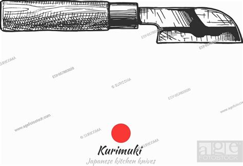 Kamagata Kurimuki Japanese Kitchen Knife Vector Hand Drawn