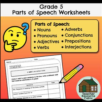 Parts Of Speech Worksheets Grade By Teacher Resource Cabin Tpt