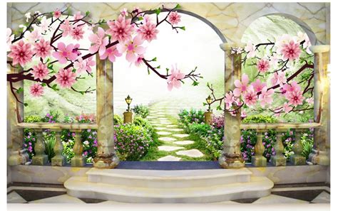 Custom Photo Wallpaper 3d Murals Wallpaper 3d Peach Landscape Flowers