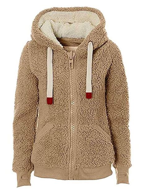 Polar Fleece Teddy Bear Zip Womens Hoodie Winter Coats Women