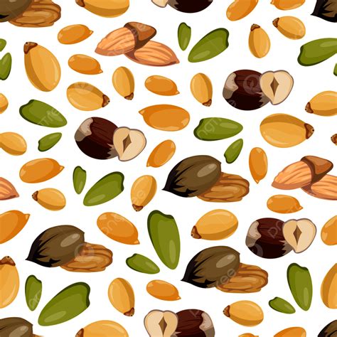 Cartoon Style Nuts Seamless Pattern Healthy Food Seamless Texture