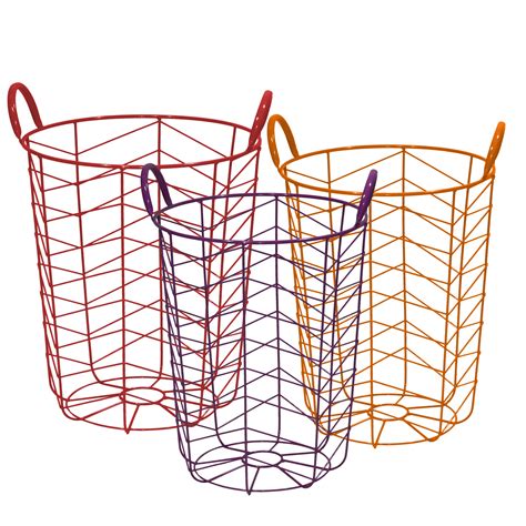 Mainstays Round Chevron Grid Metal Wire Basket Set Of 3 Multicolor
