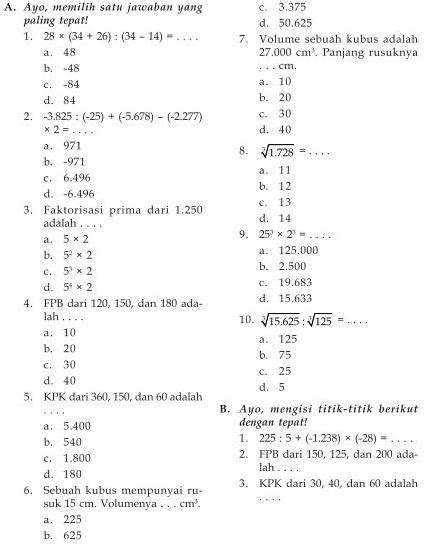 Latihan Soal Bilangan Bulat Kelas Soal Matematika Kelas Sd Bab