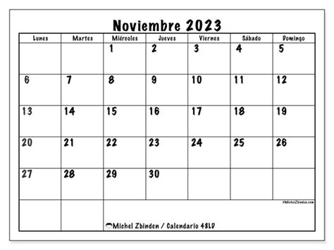 Calendario Noviembre De 2023 Para Imprimir “48ld” Michel Zbinden Pa