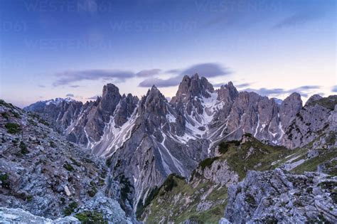 Bright Sunrise Over Cadini Di Misurina Mountain Group Dolomites