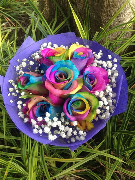 Do not put bouquets of flowers near ripening fruits (which give off. Rainbow Rose Bouquet (7 Stalks) | Rainbow roses, Rose ...