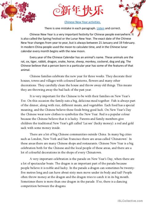 Chinese New Year Reading And Listen English Esl Worksheets Pdf And Doc