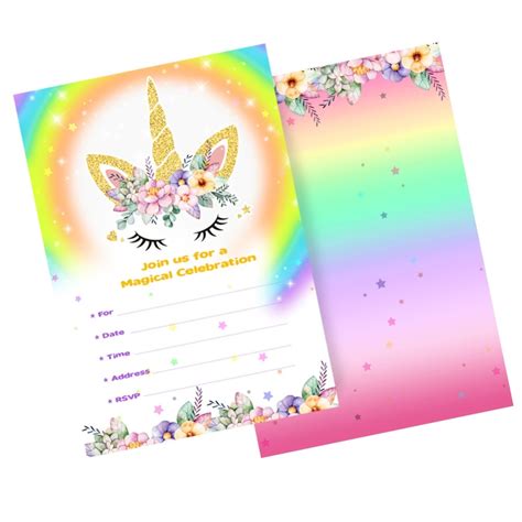 Birthday Unicorn Rainbow Invitation Cards Unilovers