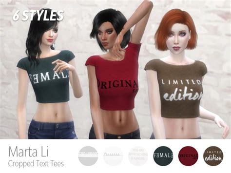 The Sims Resource Marta Li Cropped Text Tees By Martalisofia • Sims 4