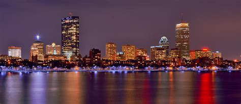 Boston Back Bay Skyline At Night Color Panorama Photograph By Jon Holiday