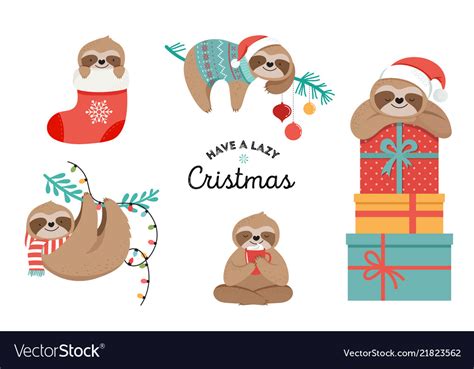 Cute Sloths Funny Christmas With Royalty Free Vector Image