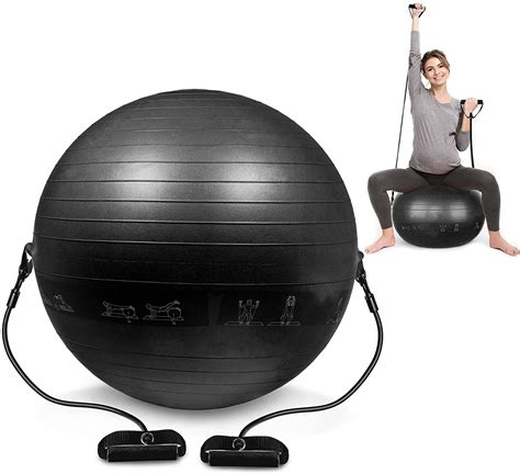 Pacearth 65cm25” Yoga Ball With Quick Pump Anti Burst Anti Slip Birthing Black Exercise Ball