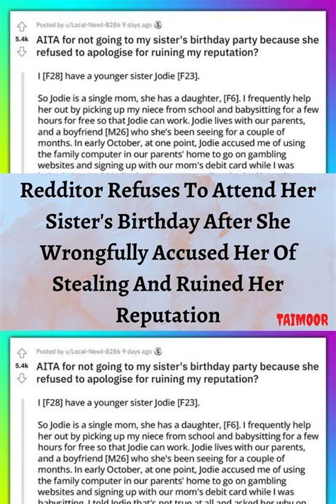 Redditor Refuses To Attend Her Sister S Birthday After She Wrongfully Accused Her Of Stealing In
