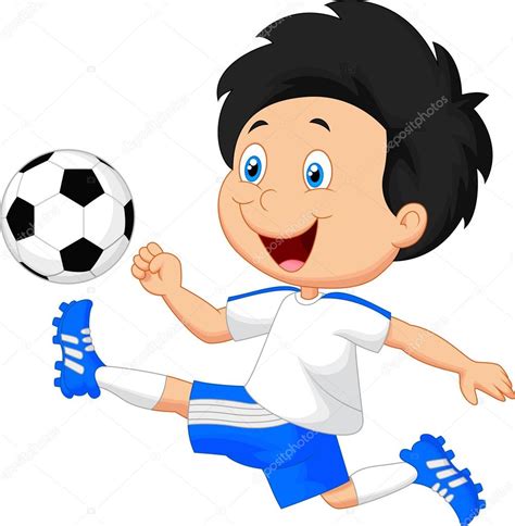 Rapaz Dos Desenhos Animados Jogar Futebol — Vetor De Stock © Tigatelu