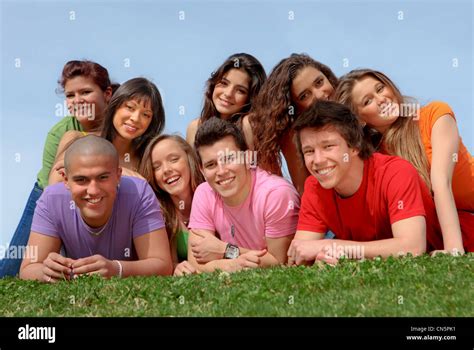 Group Of Diverse Teens At Summer Camp Happy And Smiling Stock Photo