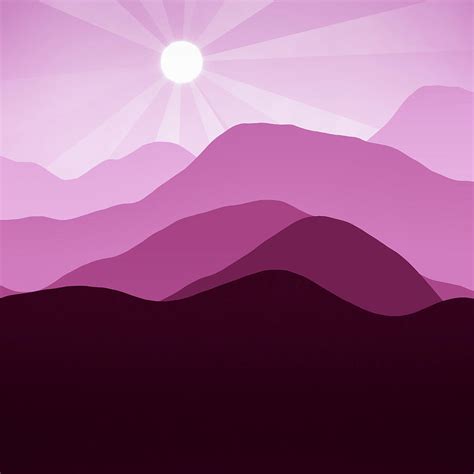 Sunrise And Mountain Landscape Abstract Minimalism Violet Rouge Digital
