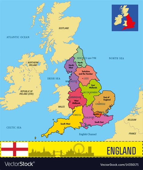 Political Map Of England With Regions Royalty Free Vector
