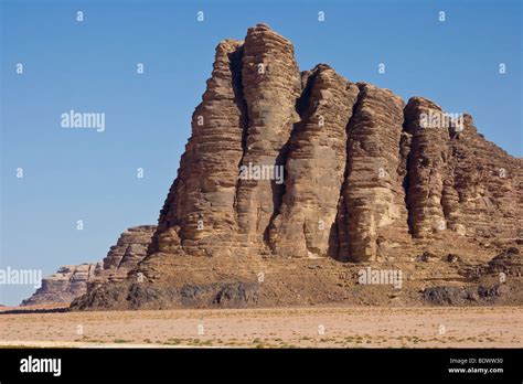 Seven Pillars Of Wisdom Rock Formation In Wadi Rum Jordan Stock Photo