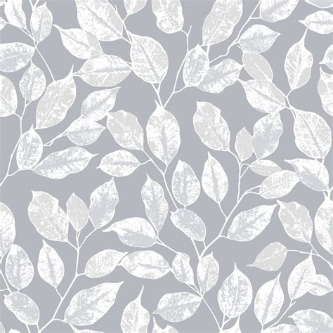 Rasch Floral Leaf Pattern Wallpaper Modern Metallic Silver Leaves Motif
