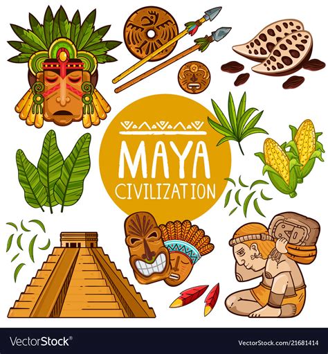 Set Of Icons For Ancient Maya Culture Royalty Free Vector