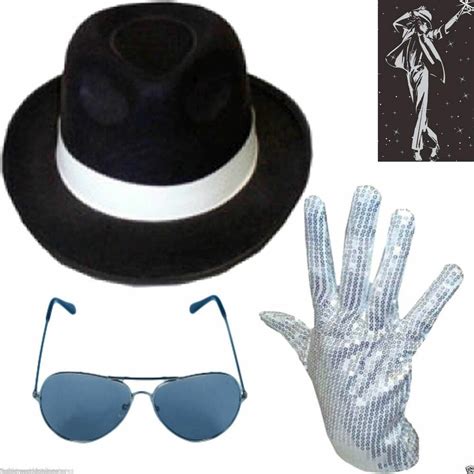 New Michael Jackson Hat Sequin Glove Glasses Deluxe Fancy Dress