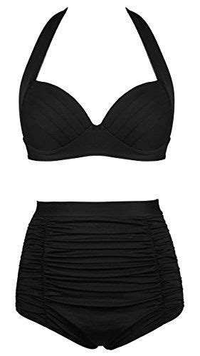 Shenices Solid Vintage High Waisted Ruched Bikini Swimwear Swimsuits