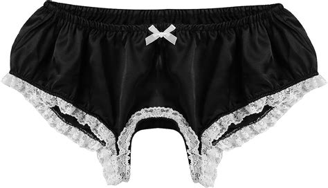 Yizyif Mens Silk Satin Open Crotch Sissy Maid Panties