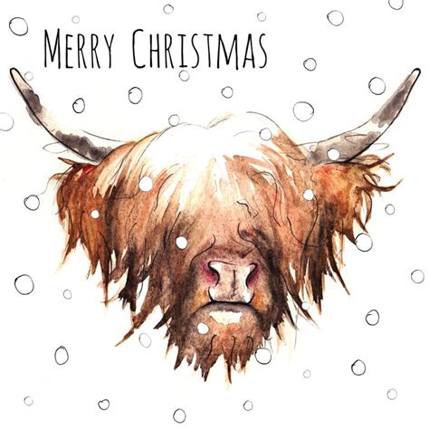 Pack Of 6 Highland Cow Christmas Cards Etsy