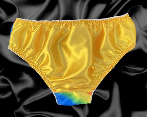 Rainbow Satin Frilly Sissy Cdtv Drag Full Cut Panties Briefs Knicker