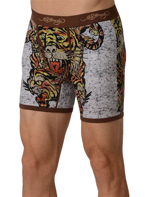 Ed Hardy Ed Hardy Mens Tiger Collage Premium Boxer Brief Brown