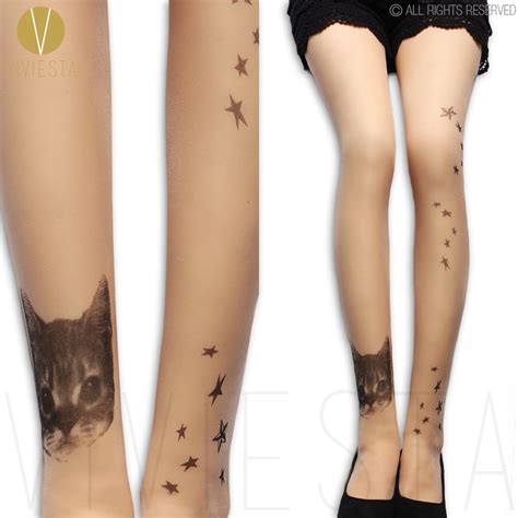 D Cat And Stars Tattoo Tights D Women S Japan Fashion Style Cute