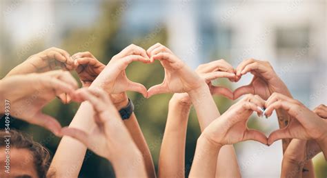 Foto De Hand Heart And Love With A Group Of People Making A Sign With