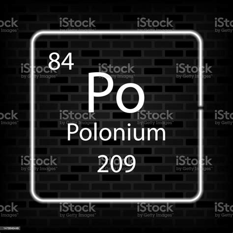 Simbol Neon Polonium Unsur Kimia Dari Tabel Periodik Ilustrasi Vektor