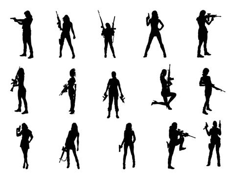 Girls With Guns Silhouette Clipart Instant Download 15 Png Svg 