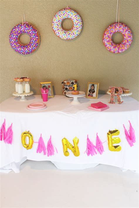 Anniversary logo with ring and elegance golden color isolated on black background, vector design for celebration, invitation card, and greeting card. Donut theme 1 year old party | Donut birthday parties ...