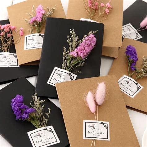 Doreenbeads Real Dried Flowers Greeting Card Diy Retro Kraft Paper Hand