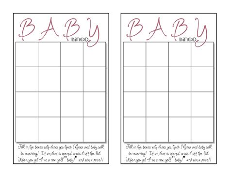 Printable Blank Bingo Baby Shower