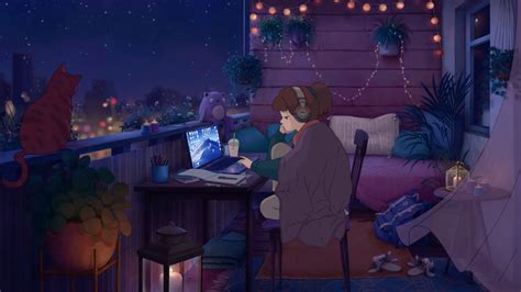 Chilledcow Studying Girl Aesthetic Anime Desktop Wallpaper Art