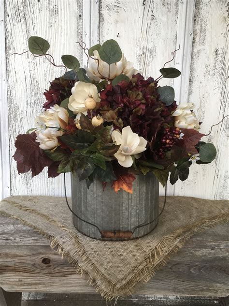Fall Burgundy Hydrangea And Cream Magnolia Floral Arrangement Etsy