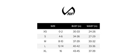 Tlf Activewear Size Chart Dtc Outlet
