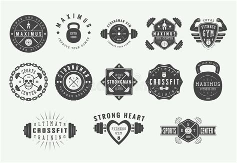 Set Of Vintage Gym Fitness Logos Emblems Badges Labels Marks And