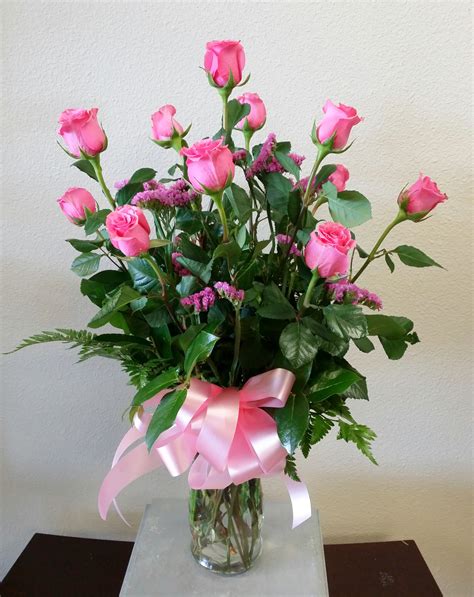 Dozen Pink Long Stem Roses By Signature Flowers